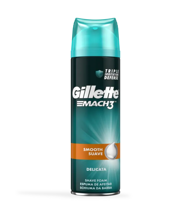 Espuma De Barbear Suave Gillette MACH3® no cartão do produto exibido no artigo