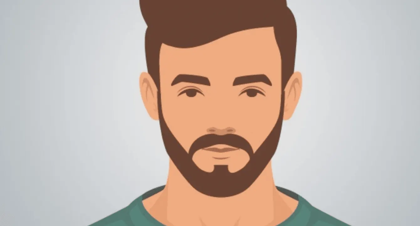 Illustration of short boxed beard style for round face shape.  
