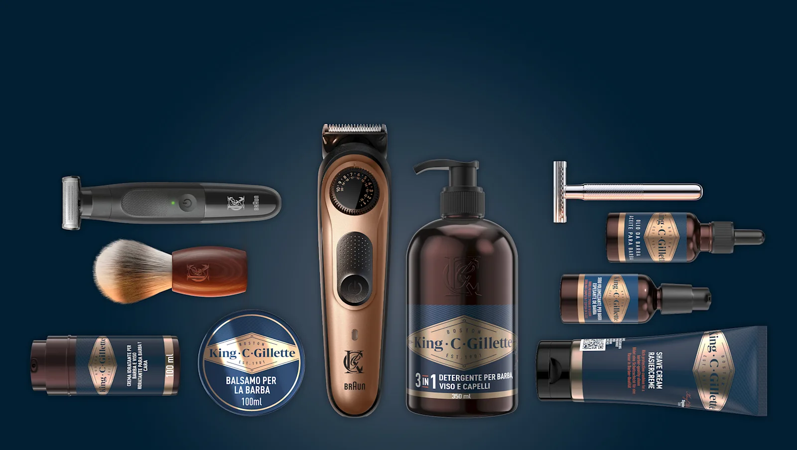 Prodotti per la cura della barba e per la pulizia del viso di King C. Gillette
