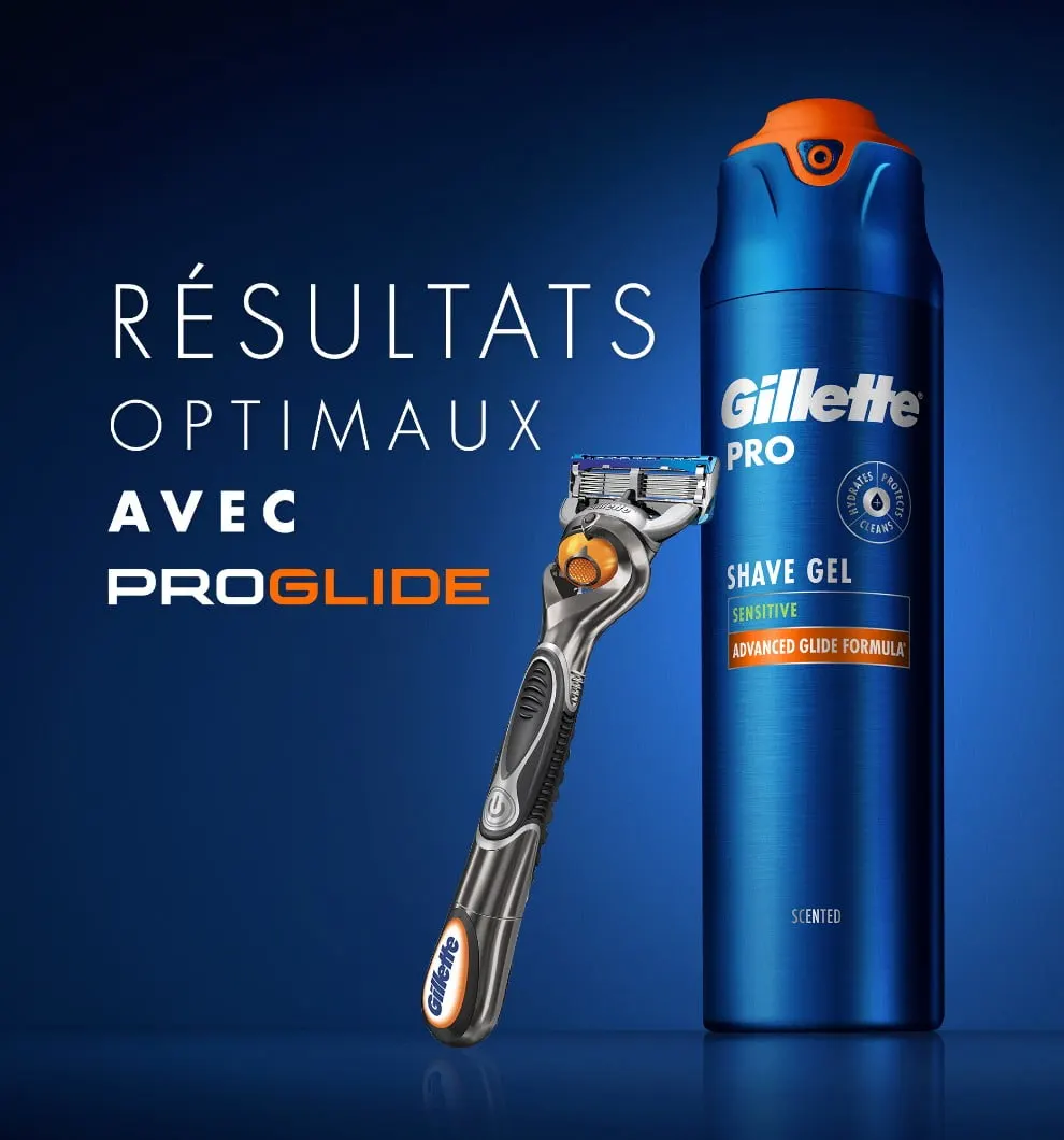 Pour de meilleurs résultats, utilisez le gel à raser Gillette Pro avec le rasoir Gillette Proglide