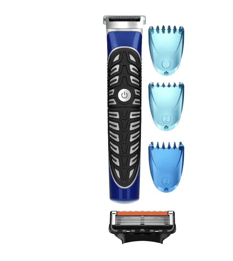 Include 1 rifinitore, 1 lama ProGlide, 3 regolatori di lunghezza (per peli di lunghezza diversa), 1 batteria