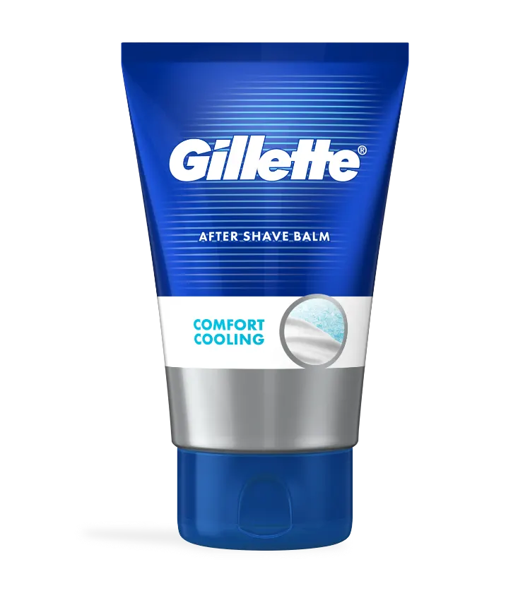 Gillette Aftershave Balm Comfort Cool 100ml no cartão do produto exibido no artigo