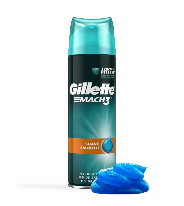 Gel De Barbear Suave Gillette MACH3&reg;
 no cartão do produto exibido no artigo