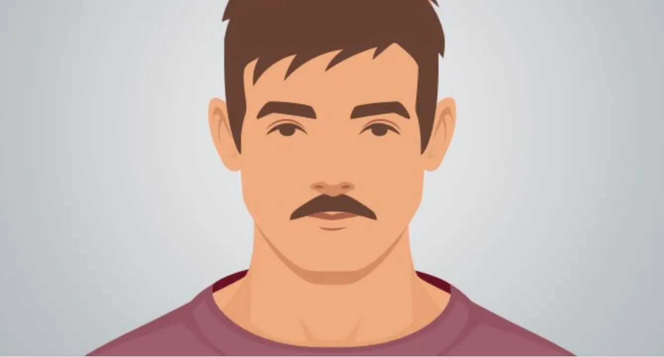Illustration of a man with a chevron mustache on an oval face