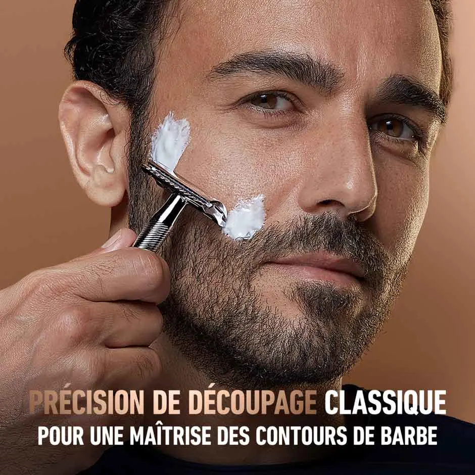 Manche de rasoir de sûreté à double tranchant King C. Gillette pour hommes avec 5 lames de rechange à double tranchant