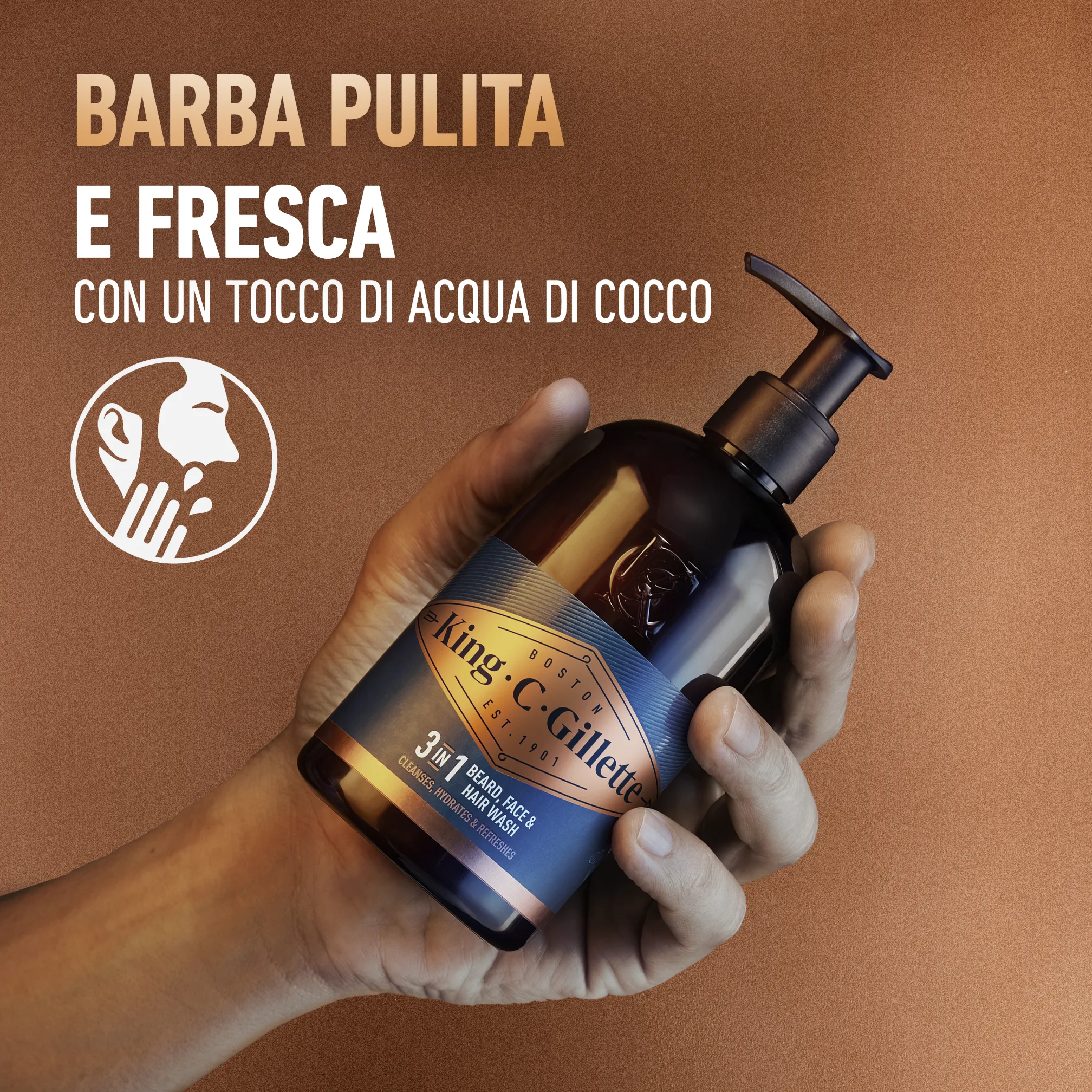 Gel Detergente Barba E Viso King C. Gillette Con Olio Di Argan, Olio Di Cocco E Mentolo