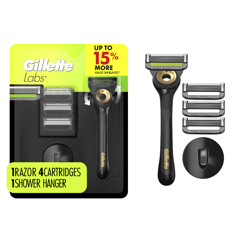 Gillette Labs Black & Gold Razor Handle + 4 Blade Refills