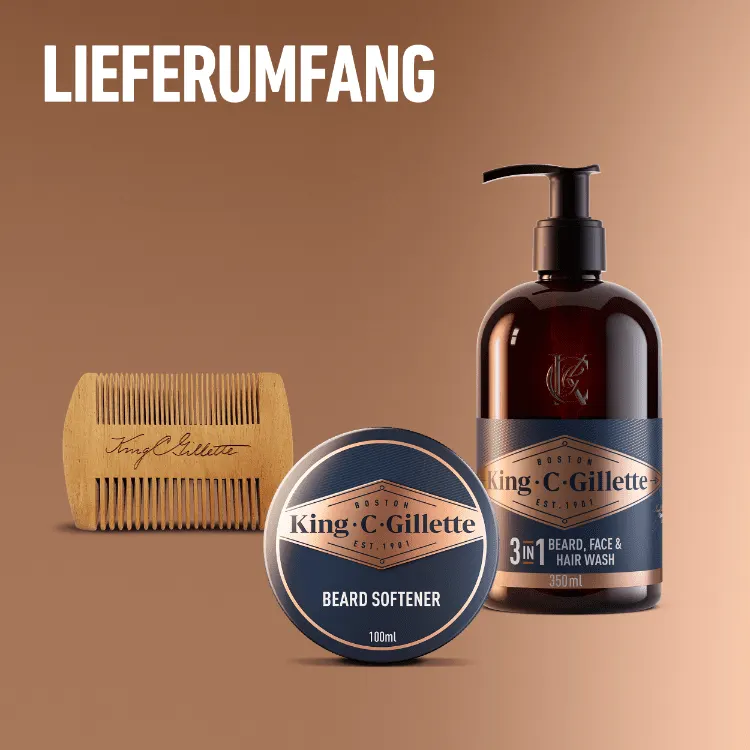Bartpflege-Geschenkset: Bartshampoo, Balsam und der Bartkamm aus Holz