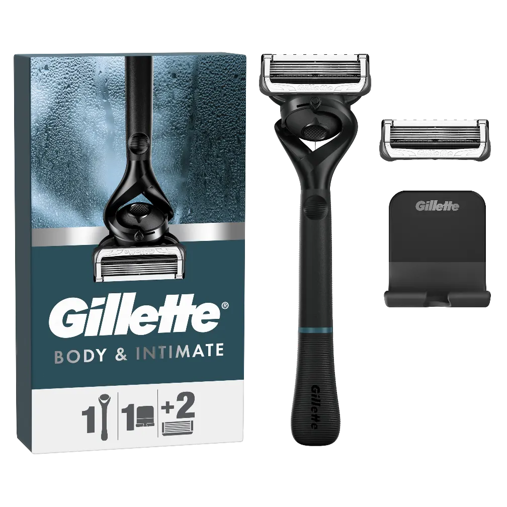 Gillette BODY & INTIMATE Rasierer mit 2 Klingenersatz & Duschhalterung