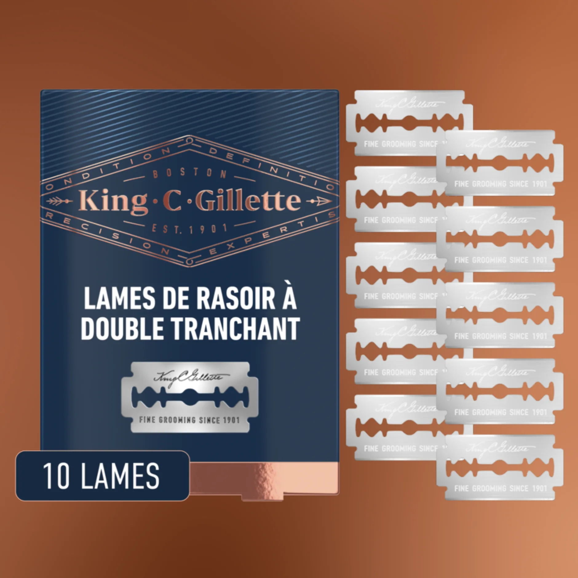 Cartouches de rechange pour rasoir de sûreté à double tranchant King C. Gillette, 10 unités