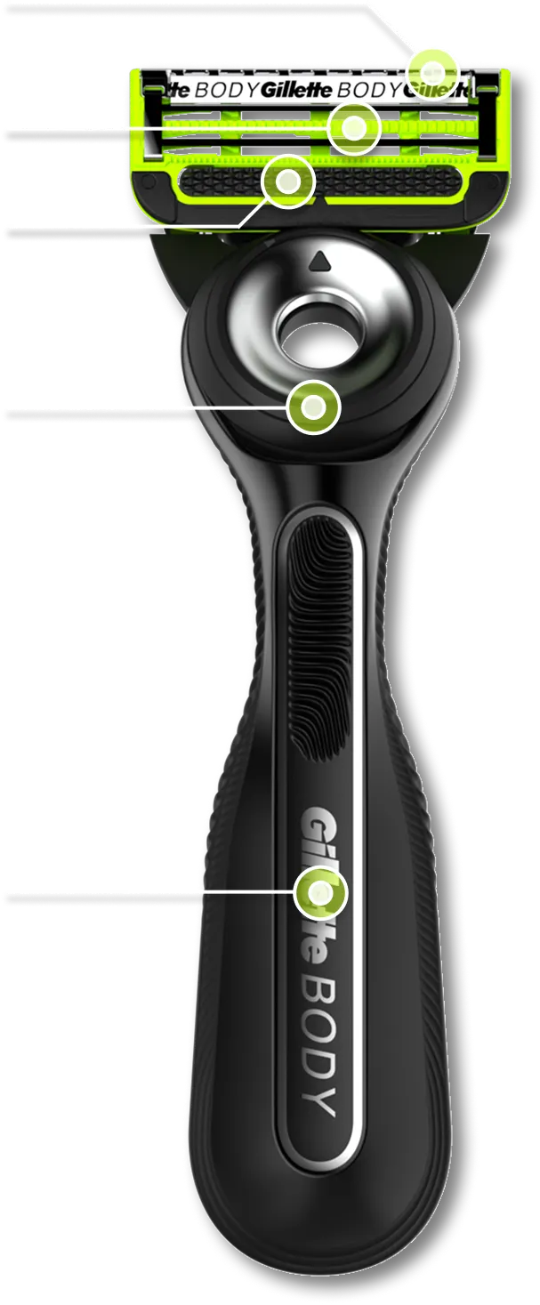Gillette Labs Body Rasierer mit integrierter Reinigungsleiste und hervorgehobenen Technologie‑Details