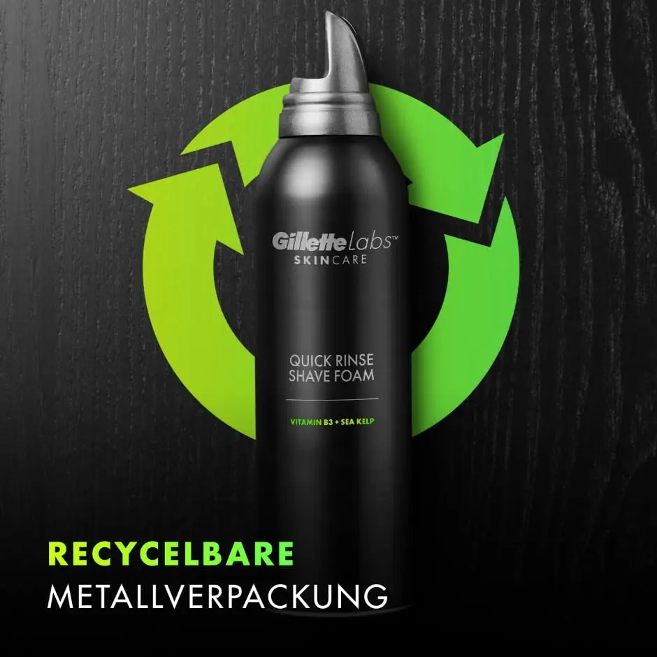 GilletteLabs Rasiercreme wird in einer recycelbaren Metallverpackung geliefert