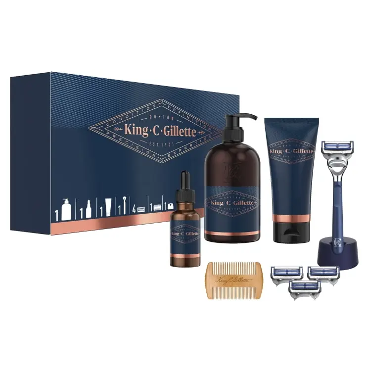 King C. Gillette Cleanser, Gel, Oil, Neck razor, Neck bladesx3, Comb Box