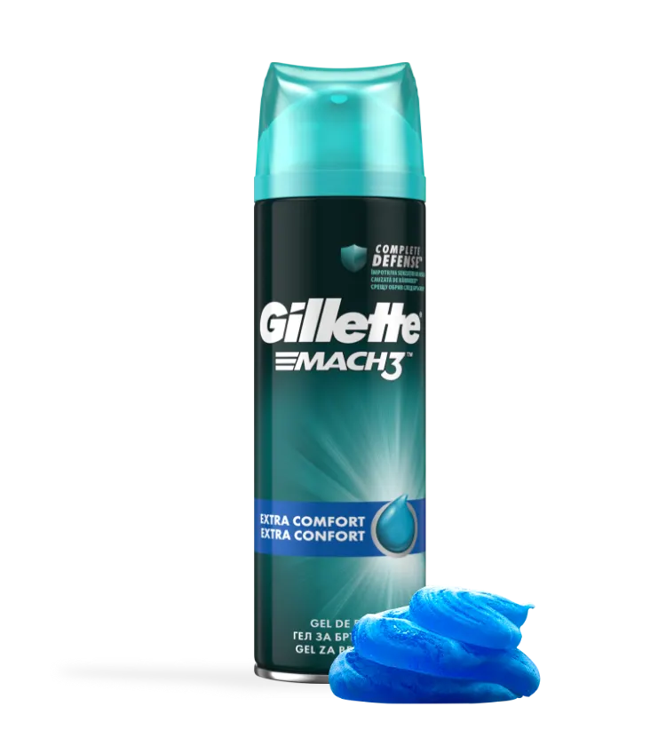 Gel De Barbear Gillette MACH3&reg; Conforto Extra
 no cartão do produto exibido no artigo