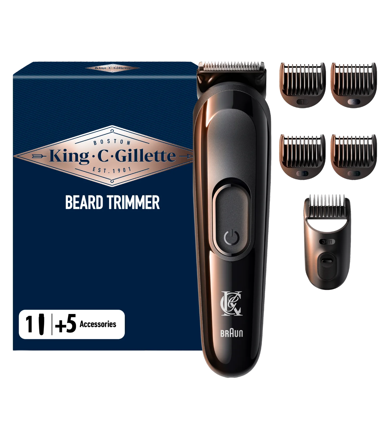 Eine Gruppe von Gillette-Produkten, darunter Rasierer, präsentiert minimalistisches Design.
