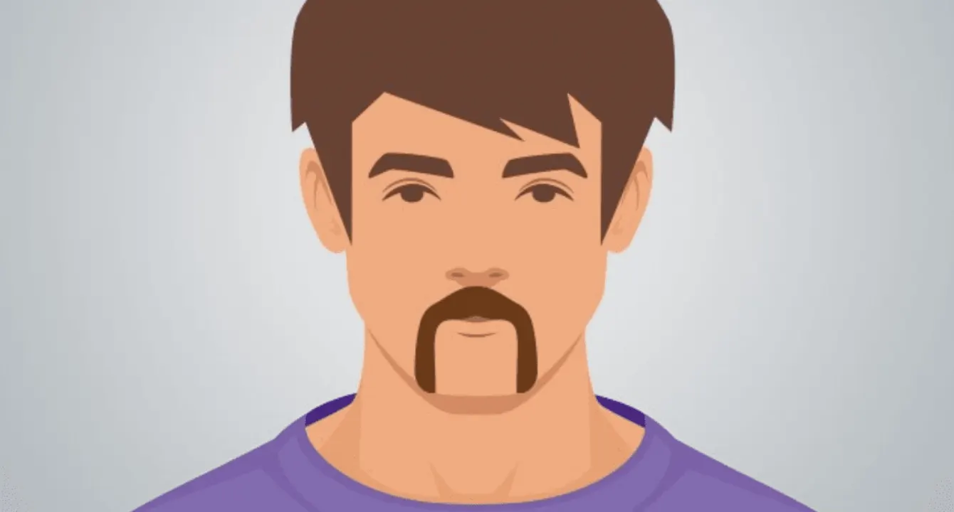 Illustration of a man with a horseshoe mustache on an oval face