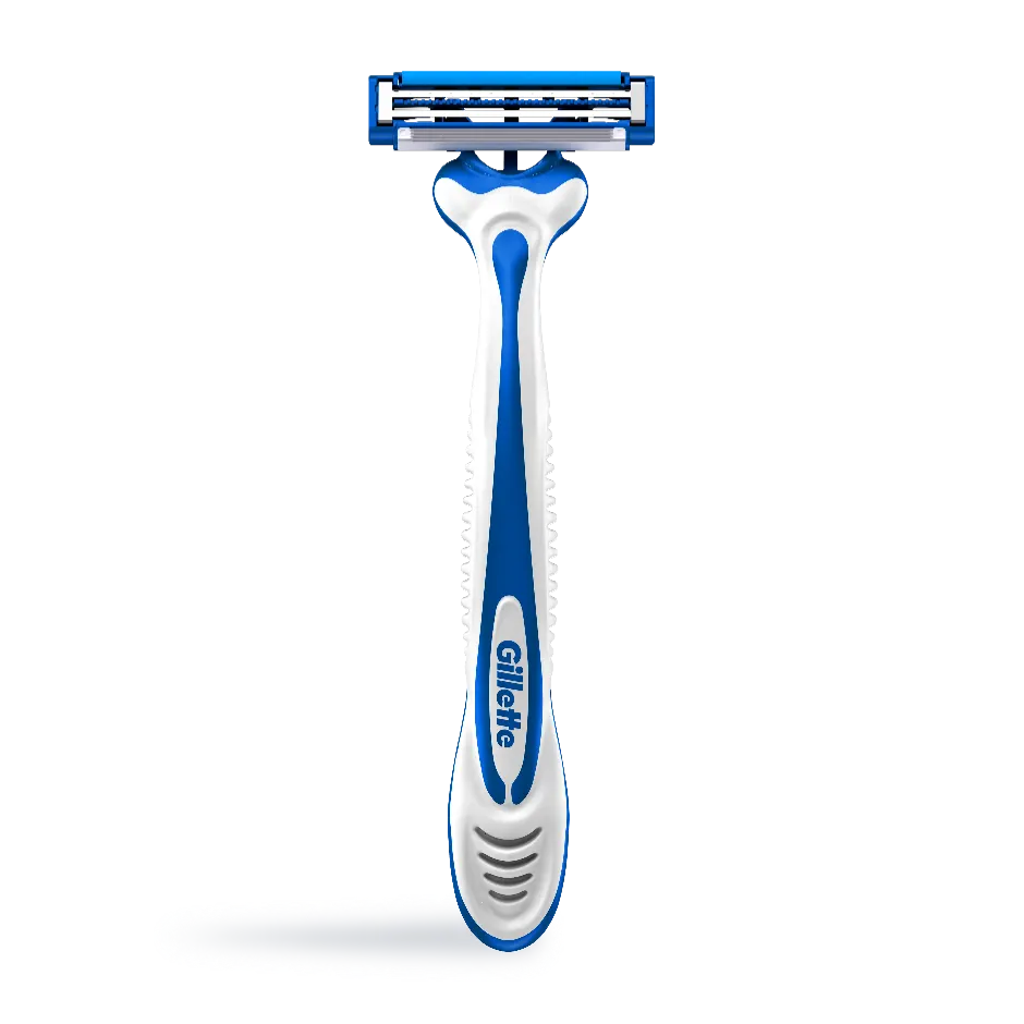 Gillette SkinGuard Razor for men with 2 blades and defense bar, designed to minimize irritation during shaving.