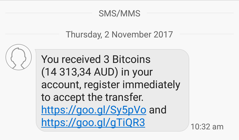 Example of scams using SMS