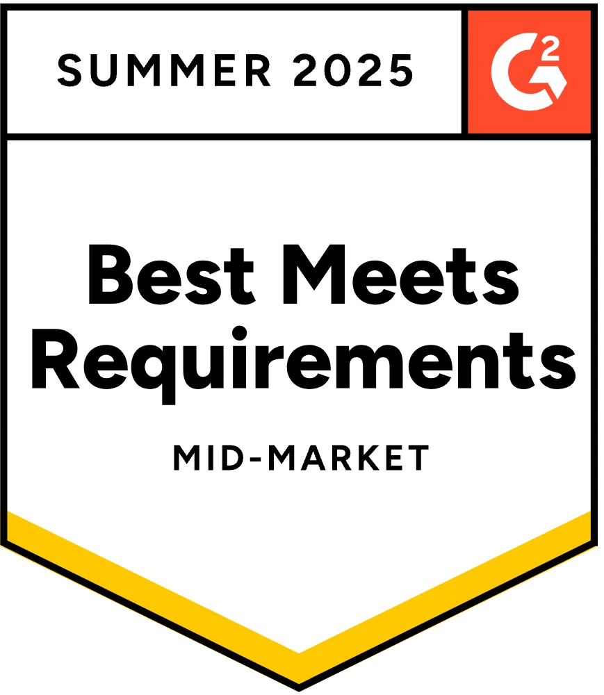 G2 Badge Best Meets Requirements Mid Market Summer 2025