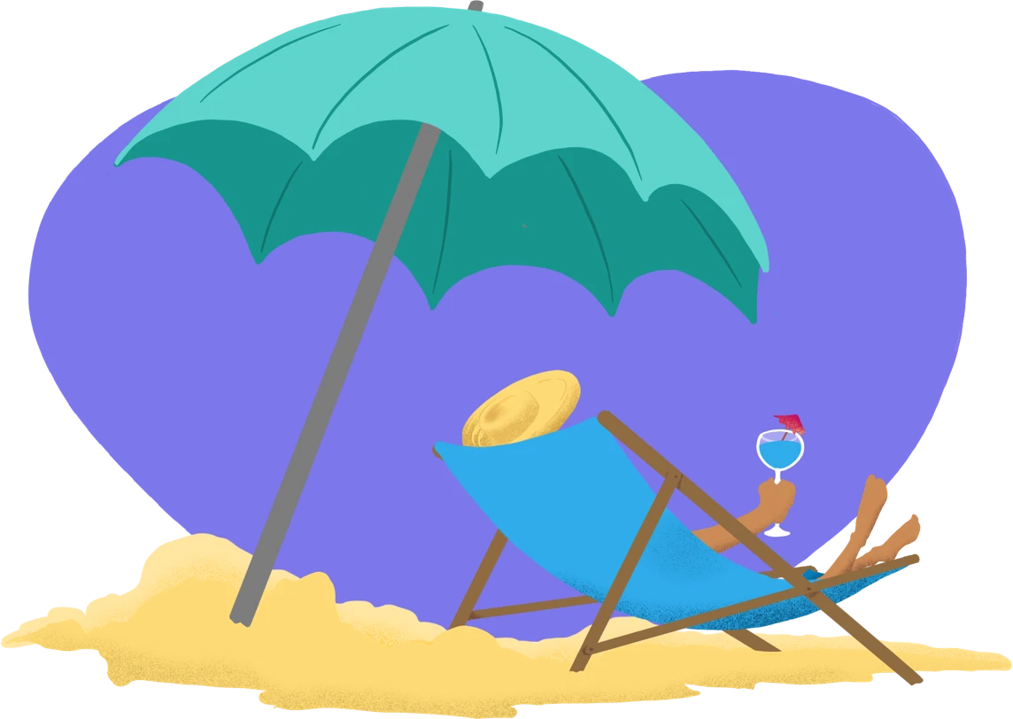 illustration of person reclining in a chair at the beach