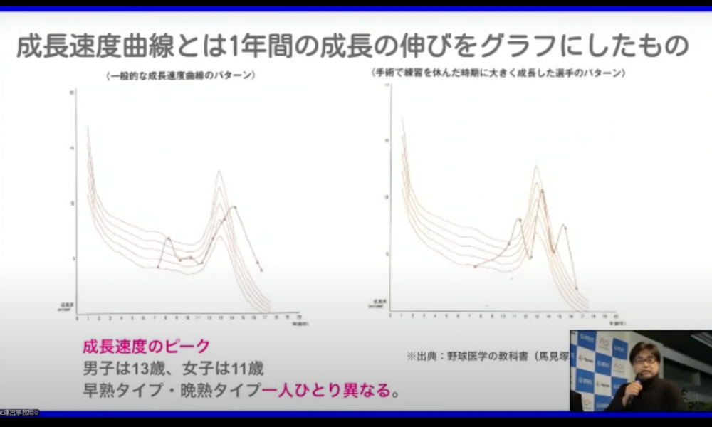 成長速度曲線（「野球医学の教科書」より）