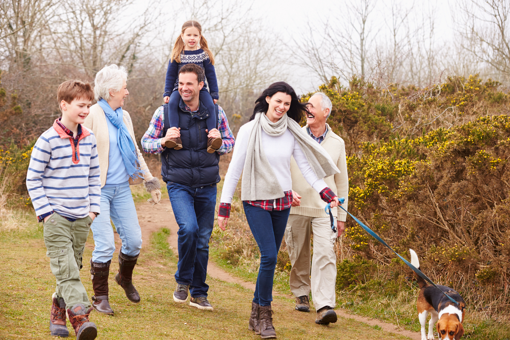multi-generational family walking