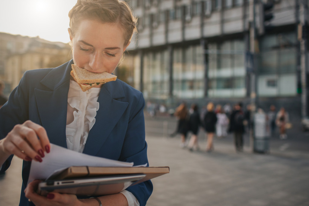 busy woman with diabetes at work