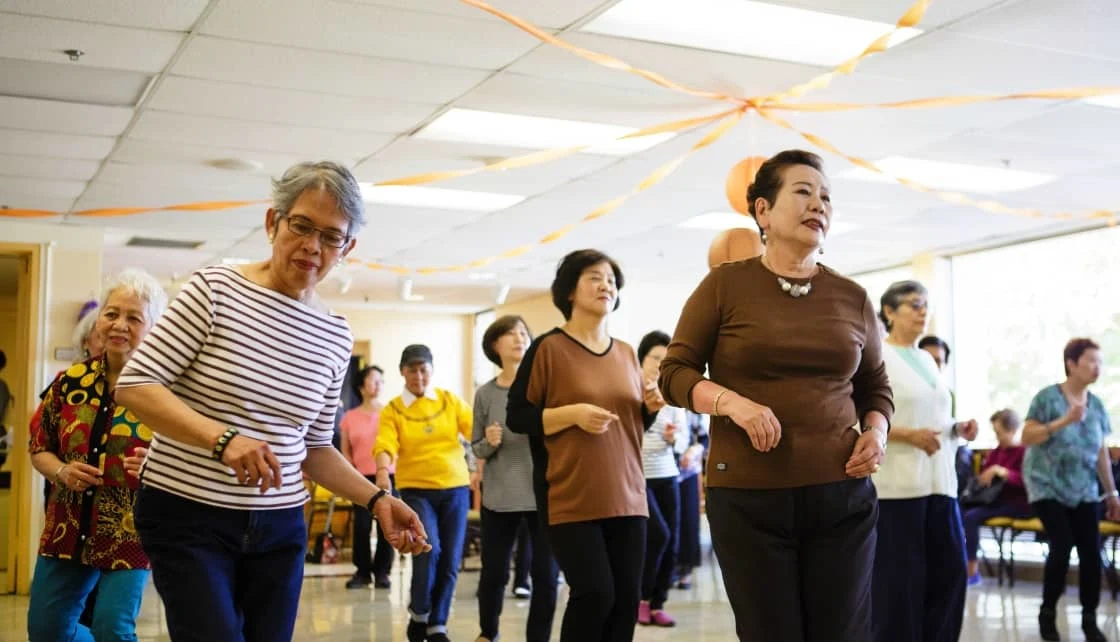 Senior Citizens exercising during OnLok's fitness seminar