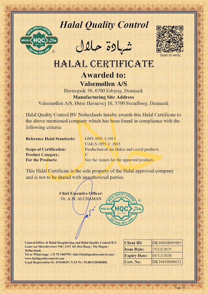 Halal certifikat side 1 af 2