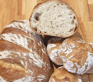 Surdejsbrød og stykkker med sigtet spelt