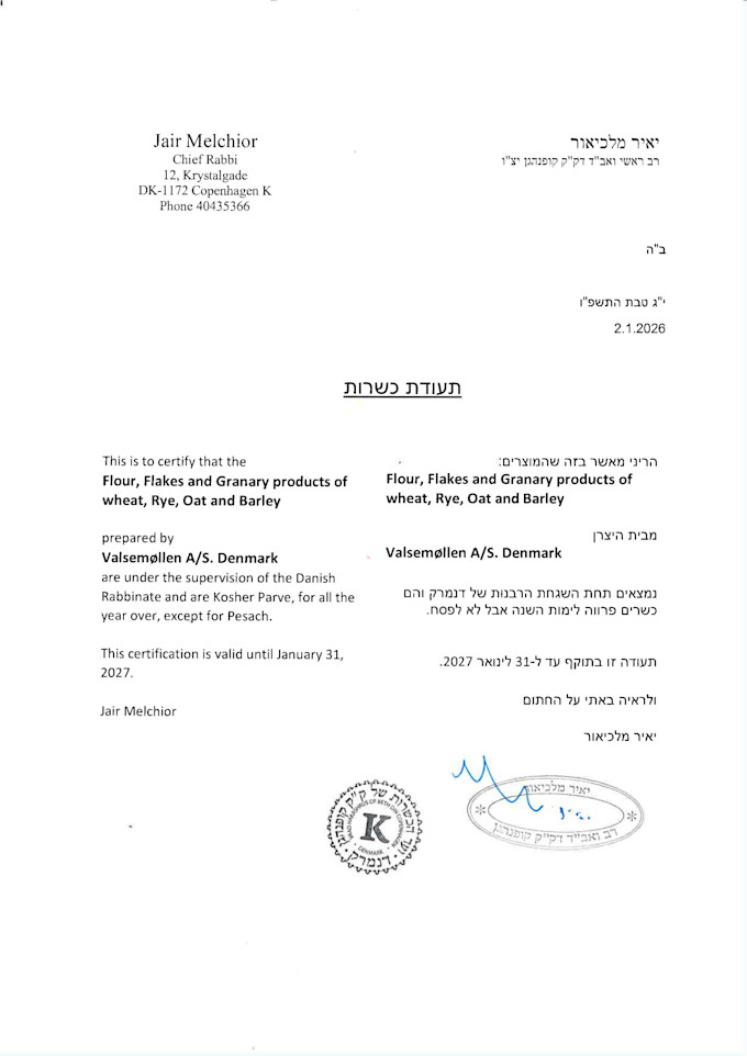 Kosher certifikat 2026