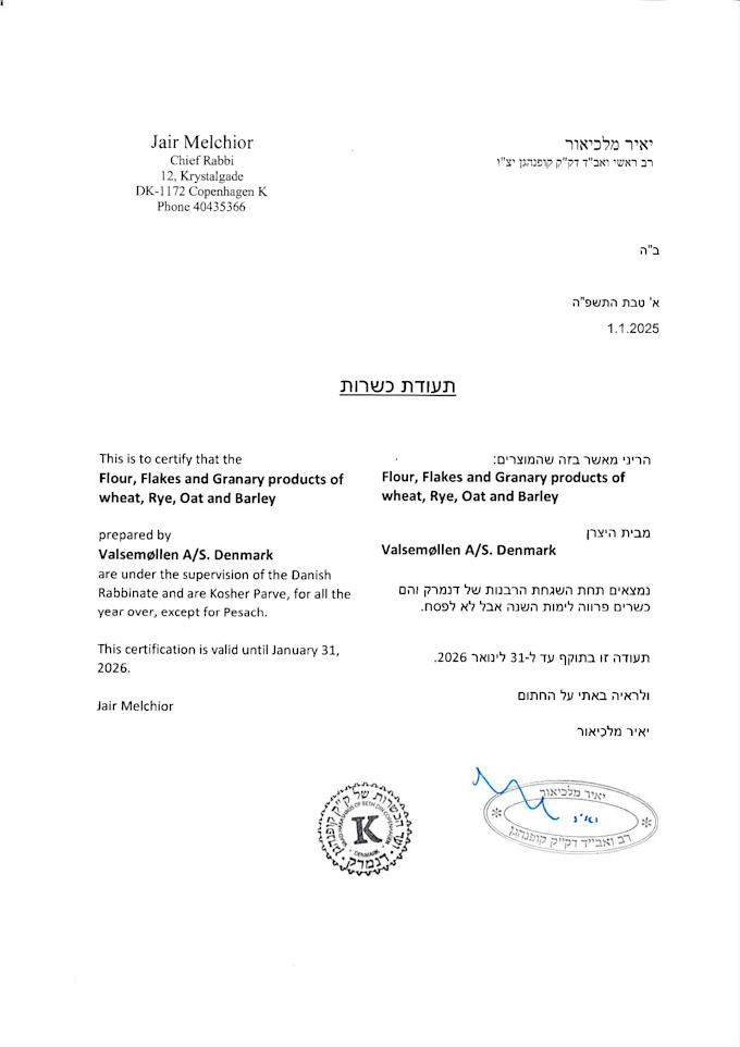 Kosher certifikat 2025