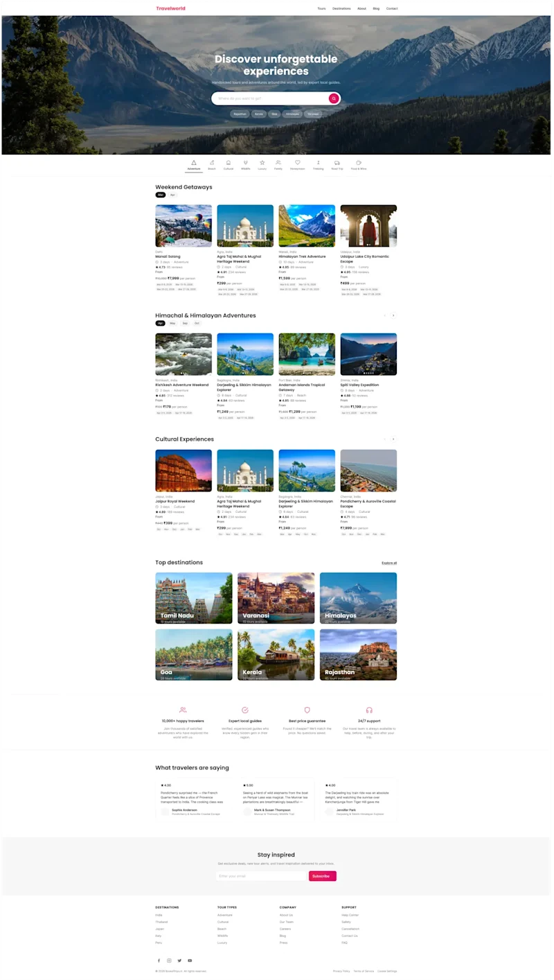 TravelWorld website design