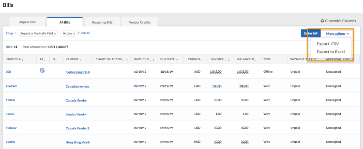 Export the Payments out page