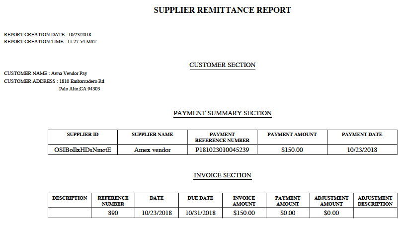 Supplier Remittance Report