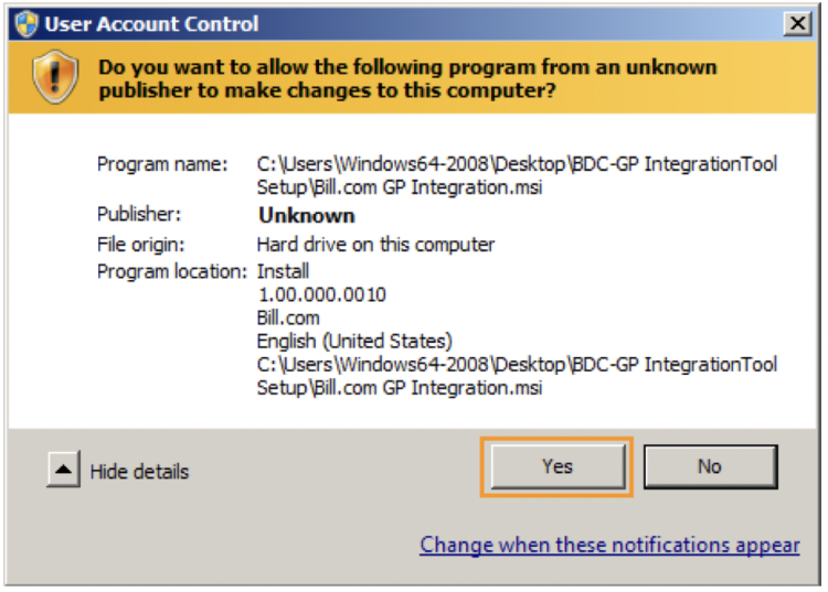 MSDGP User account control install