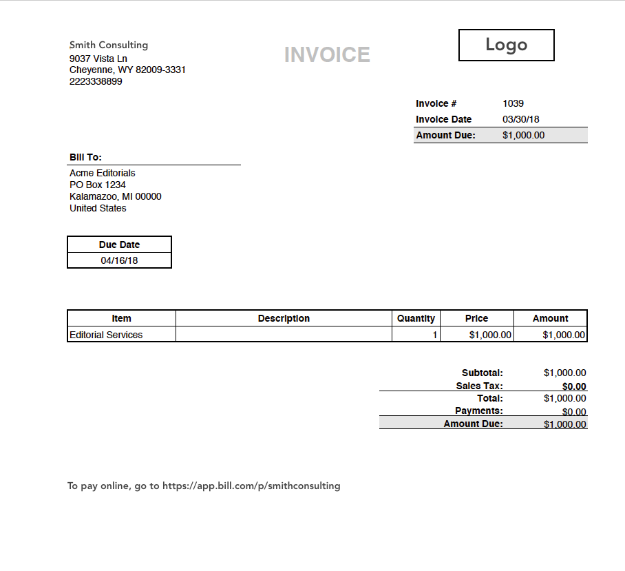 Invoice with Branded Web Address