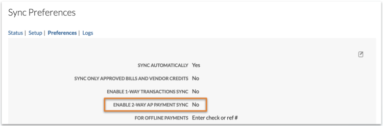 QBO 2 way payment sync setting