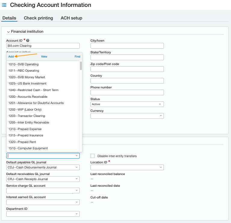 Sage Intacct Sync Guide Create a Clearing Account in Intacct