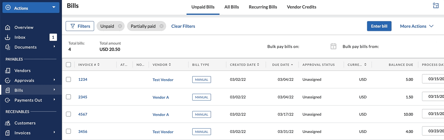 Customize the Bills Page