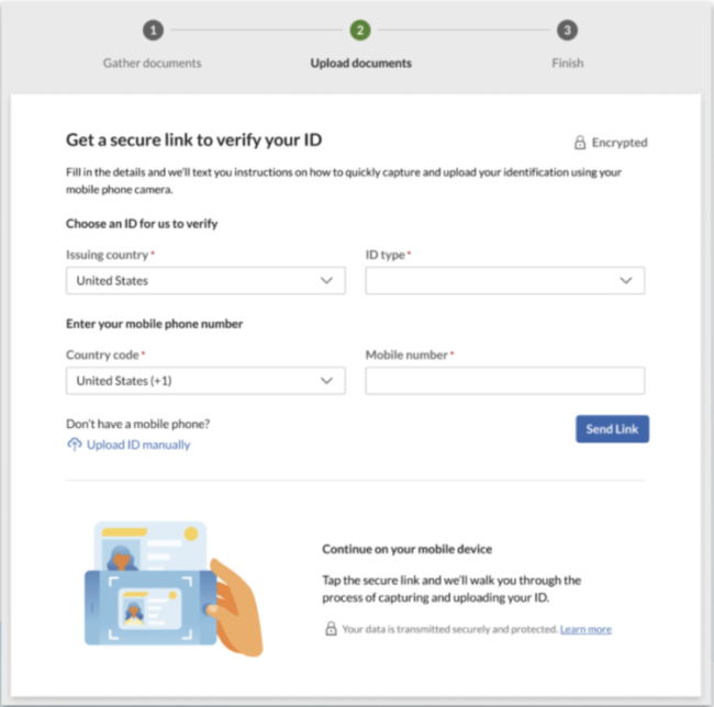 Manual Identity Verification July 2021 - get a secure link via mobile