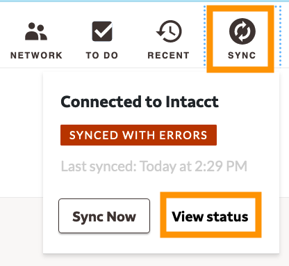 Sync Status link