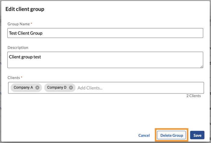delete client group