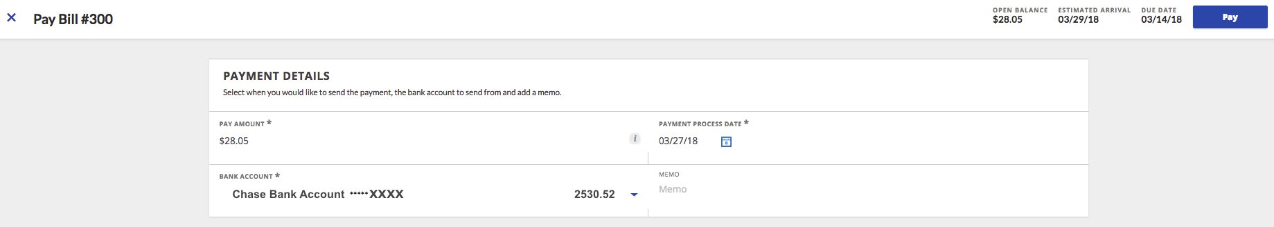 Bank balance while paying
