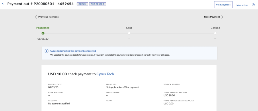 Your connected vendor marked a payment as received - connected vendor offline payment banner