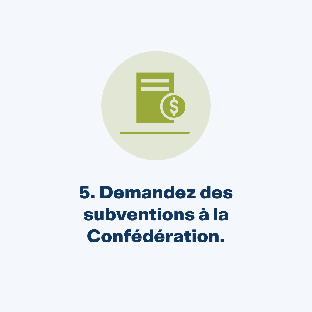 Demandez des subventions à la Confédération.