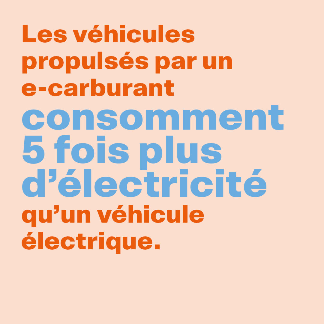 Les véhicules propuisés par un e-carburant consomment 5 fois plus d'électricité qu'un véhicule électrique. 