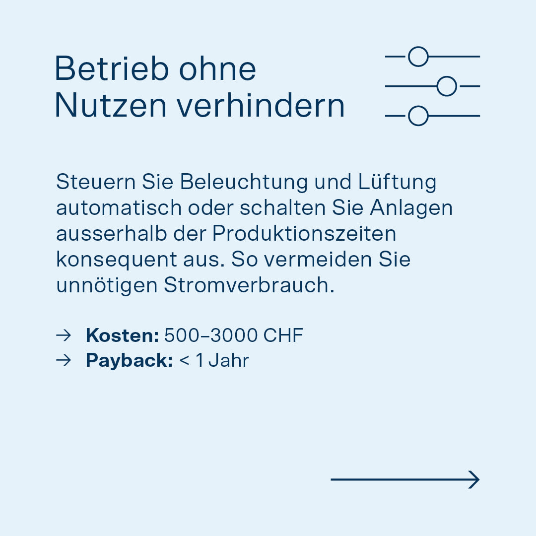 Infografik zu einem Quick Win für MEM-Unternehmen: Beleuchtung und Lüftung automatisch steuern