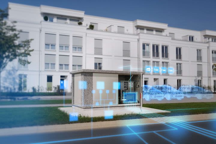 Siemens-Gebäude mit potenziellen Ladestationen für Elektroautos