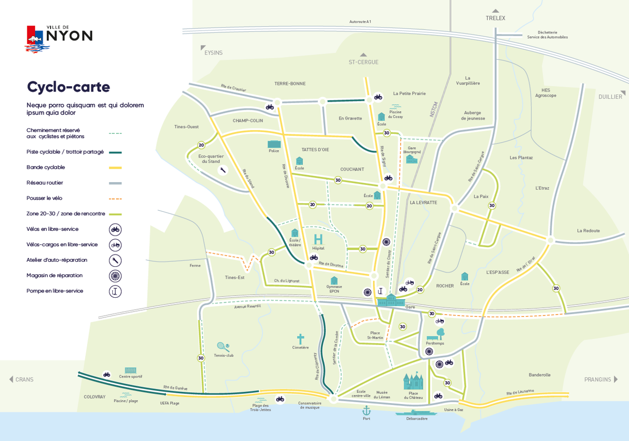 Mappa ciclistica della città di Nyon